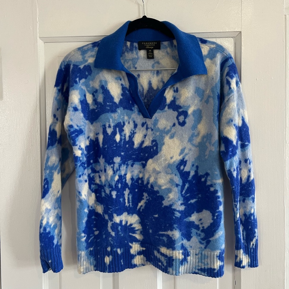 Cashmere Sweater with collar tie dye print 100% cashmere